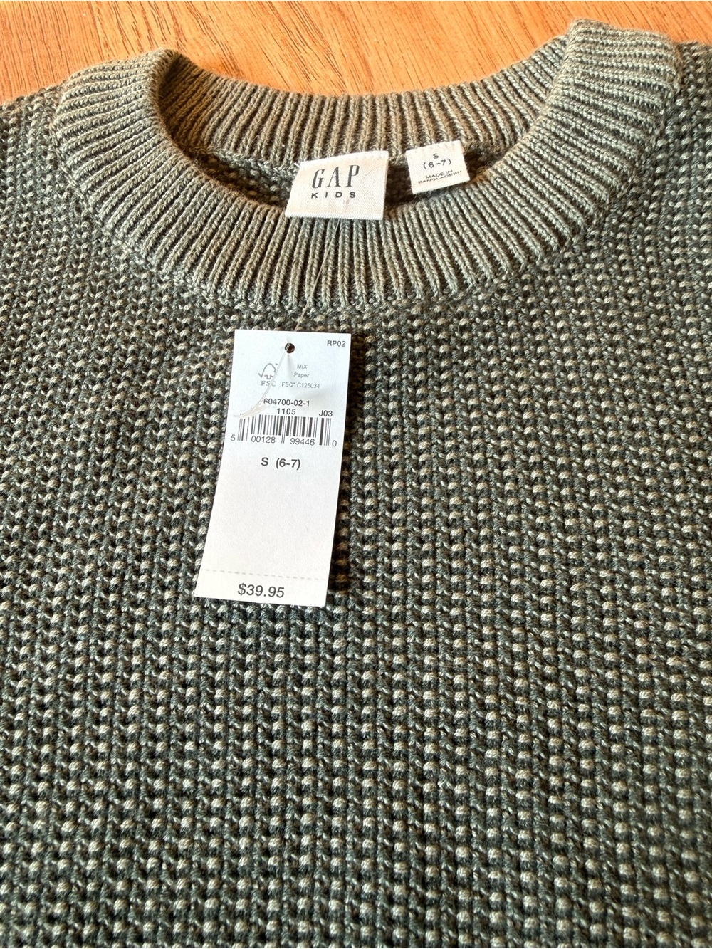 Gap Kids Textured Crewneck Sweater Cotton Olive Green